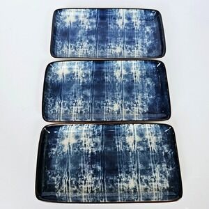 Set of 3 Napa Home & Garden Indigo 8" Tray Plate Sushi Appetizer Blue White 1549